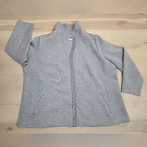 Dennis Basso Scuba Knit Zip Front Casual Jacket Heather Grey Plus Size Unisex